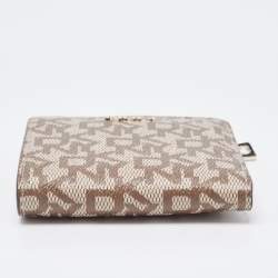 Pre Owned DKNY Beige Signature Coated Canvas Compact Wallet