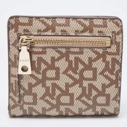 Pre Owned DKNY Beige Signature Coated Canvas Compact Wallet
