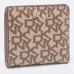 Pre Owned DKNY Beige Signature Coated Canvas Compact Wallet