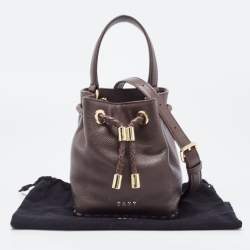 Pre Owned DKNY Dark Brown Leather Small York Winnie Bucket Bag