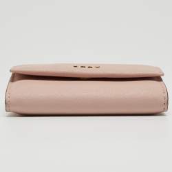 DKNY Pink Saffiano Leather Flap Compact Wallet