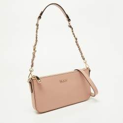 Pre Owned Dkny Pink Leather Zip Crossbody Bag