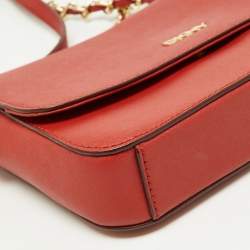 DKNY Brick Red Saffiano Leather Bryant Flap Shoulder Bag