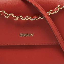 DKNY Brick Red Saffiano Leather Bryant Flap Shoulder Bag