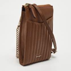 Pre Owned DKNY Brown Leather Phone Crossbody Bag