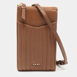 Pre Owned DKNY Brown Leather Phone Crossbody Bag