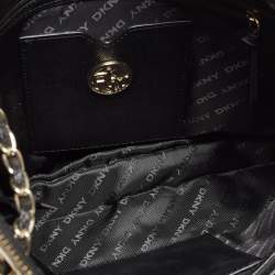 Pre Owned DKNY Black Leather Charm Chain Tote