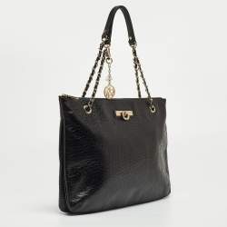 Pre Owned DKNY Black Leather Charm Chain Tote
