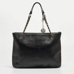 Pre Owned DKNY Black Leather Charm Chain Tote