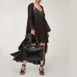 Pre Owned DKNY Black Leather Charm Chain Tote