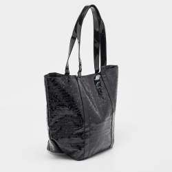 Pre Owned DKNY Black PVC Logo Embossed Shopper Tote