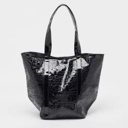 Pre Owned DKNY Black PVC Logo Embossed Shopper Tote