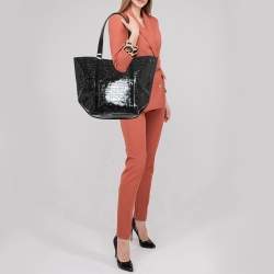 Pre Owned DKNY Black PVC Logo Embossed Shopper Tote