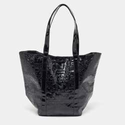 Pre Owned DKNY Black PVC Logo Embossed Shopper Tote