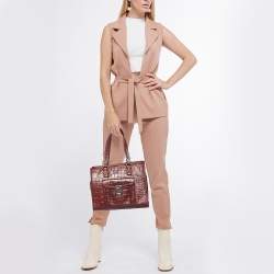 Pre Owned DKNY Burgundy Croc Embossed Leather Tote