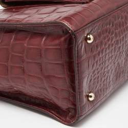 Pre Owned DKNY Burgundy Croc Embossed Leather Tote