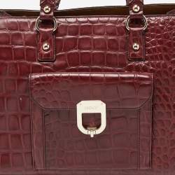 Pre Owned DKNY Burgundy Croc Embossed Leather Tote