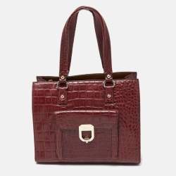 Pre Owned DKNY Burgundy Croc Embossed Leather Tote