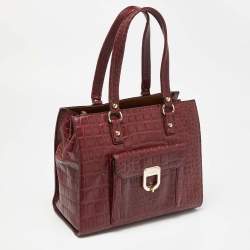 Pre Owned DKNY Burgundy Croc Embossed Leather Tote