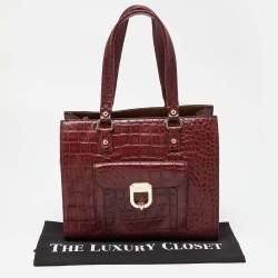 Pre Owned DKNY Burgundy Croc Embossed Leather Tote