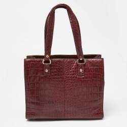 Pre Owned DKNY Burgundy Croc Embossed Leather Tote