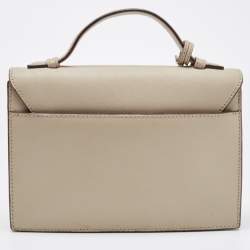 Pre Owned DKNY Beige Saffiano Leather Logo Flap Top Handle Bag