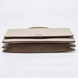 Pre Owned DKNY Beige Saffiano Leather Logo Flap Top Handle Bag