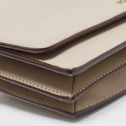 Pre Owned DKNY Beige Saffiano Leather Logo Flap Top Handle Bag