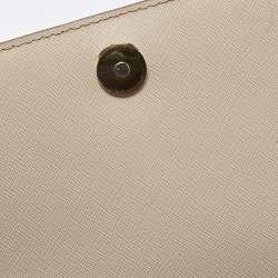 Pre Owned DKNY Beige Saffiano Leather Logo Flap Top Handle Bag