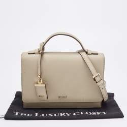 Pre Owned DKNY Beige Saffiano Leather Logo Flap Top Handle Bag