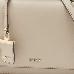 Pre Owned DKNY Beige Saffiano Leather Logo Flap Top Handle Bag
