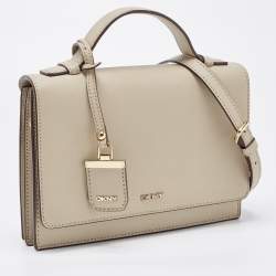 Pre Owned DKNY Beige Saffiano Leather Logo Flap Top Handle Bag