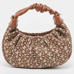 DKNY Brown/Beige Signature Canvas and Leather Reese Demi Crossbody Bag