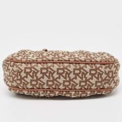 DKNY Brown/Beige Signature Canvas and Leather Reese Demi Crossbody Bag