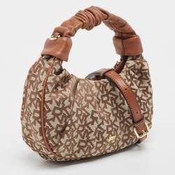 DKNY Brown/Beige Signature Canvas and Leather Reese Demi Crossbody Bag