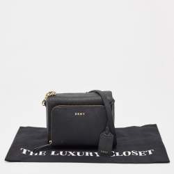 DKNY Black Leather Front Zip Crossbody Bag