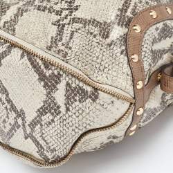 Pre Owned DKNY Beige/Grey Python Embossed Leather Studded Hobo