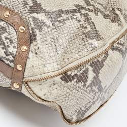 Pre Owned DKNY Beige/Grey Python Embossed Leather Studded Hobo