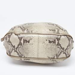 Pre Owned DKNY Beige/Grey Python Embossed Leather Studded Hobo