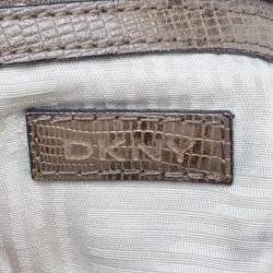Pre Owned DKNY Beige/Grey Python Embossed Leather Studded Hobo