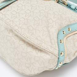 Pre Owned DKNY Cream/Blue Monogram Canvas and Leather Buckle Hobo