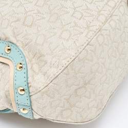 Pre Owned DKNY Cream/Blue Monogram Canvas and Leather Buckle Hobo