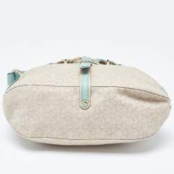 Pre Owned DKNY Cream/Blue Monogram Canvas and Leather Buckle Hobo