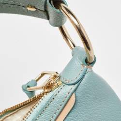 Pre Owned DKNY Cream/Blue Monogram Canvas and Leather Buckle Hobo