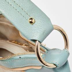 Pre Owned DKNY Cream/Blue Monogram Canvas and Leather Buckle Hobo