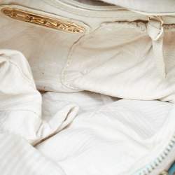 Pre Owned DKNY Cream/Blue Monogram Canvas and Leather Buckle Hobo