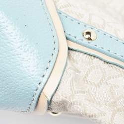 Pre Owned DKNY Cream/Blue Monogram Canvas and Leather Buckle Hobo