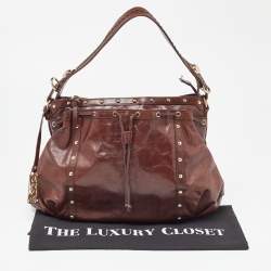 DKNY Brown Leather Studded Hobo