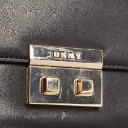 Pre Owned DKNY Black Leather Pushlock Flap Chain Crossbody Bag