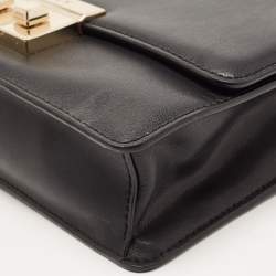 Pre Owned DKNY Black Leather Pushlock Flap Chain Crossbody Bag